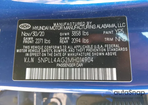 2021 Hyundai Elantra Se z USA, uszkodzony, nr VIN 5NPLL4AG2MH014904